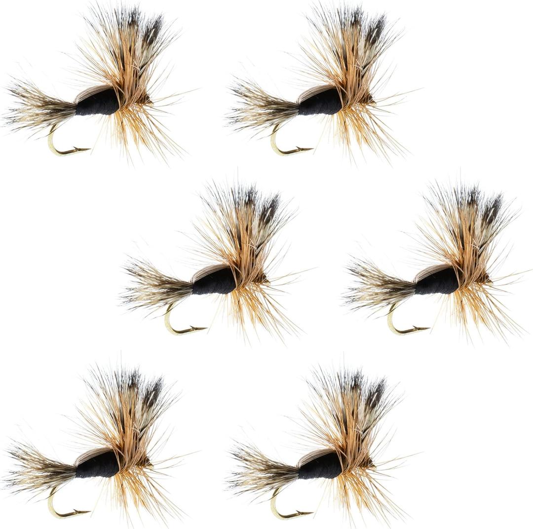The Fly Fishing Place Black Humpy Classic Trout Dry Fly Fishing Flies - Set of 6 Flies Size 12