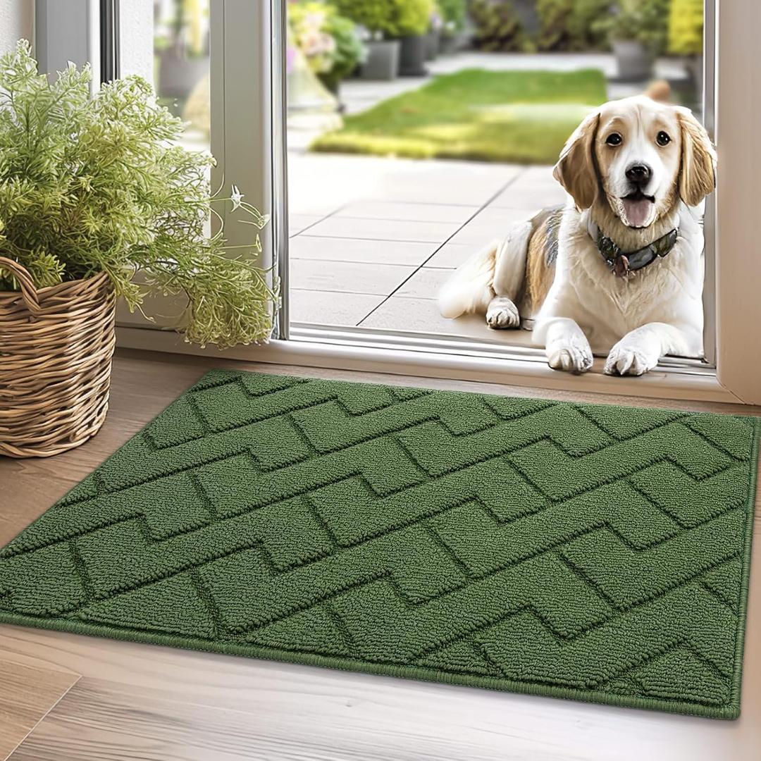 hicorfe Indoor Door Mat,20"x31.5" Non Slip Door Mats Indoor Entrance,TPR Backing Dirt Trap Entryway Rug,Washable Low-Profile Stylish Welcome Mat for Hallway,Front Back Door,Kitchen(Green)