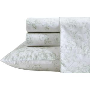 Laura Ashley - Twin XL Sheets, Cotton Percale Bedding Set, Lightweight & Breathable Home Decor (Toile Delight Green, Twin XL)