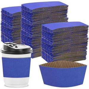 Disposable Coffee Cup Sleeves Corrugated Kraft Paper Coffee Cup Sleeves Holder Protective Insulated Heat Espresso ForHot Drinks 8-24oz (Royal Blue, 100 Pcs)