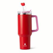 Manna Stainless Steel Double Wall Insulated Tumbler with Smart Seal Dual Sip Lid and Straw Fit Handle - 40 Oz - Rose Quartz Powder Coat