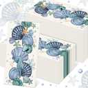 100 Pcs Summer Ocean Disposable Paper Guest Towels for Bathroom Beach Decorative Hand Towels Seashells Starfish Seahorse Blue Sea Napkin for Wedding Bridal Shower Party Kitchen Dinner Table