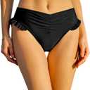 ZAFUL Women Ruffle Bikini Bottom Ruched Full Coverage Swim Briefs (Large, 0-black)