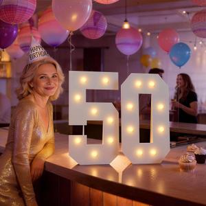 Marquee Numbers 50th Birthday Decorations: Large 2FT Light up Number Big Sign for Women Men Fifty Years Old Birthday Party Decor Anniversary Funny Retirement Over the Hill Mosaic Balloon, 27.6 inches