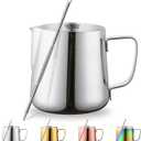 Milk Frothing Pitcher 12oz - 350ml, Kyraton Stainless Steel Espresso Steaming Pitchers with Decorating Pen,Milk Coffee Frother Cups Cappuccino Latte Art Barista Steam Pitchers Milk Jug Cup (Silver)