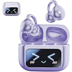 M100 Clip On Ear Headphones with Audio-Visual Future Touch Screen, Audio Wireless Headphones for Music & Phone Calls,Sport Waterproof 8. Sweatproof (Purple)