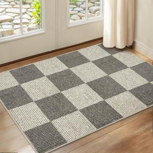 Checkered Rug 2x3 Washable Soft Rug Low-Pile Boho Rugs for Living Room with Non-Slip Backing for Bedrooms, Classroom, Dining Room, Office, Kids Playroom (Khaki)