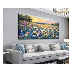 Shoci Large Landscape Wall Art - Sea of Colorful Flowers Canvas Picture for Living Room Rustic Floral Field Painting Prints Decor Warm Natural Scenery Artwork Wall Art for Bedroom Decoration 24" X 48"