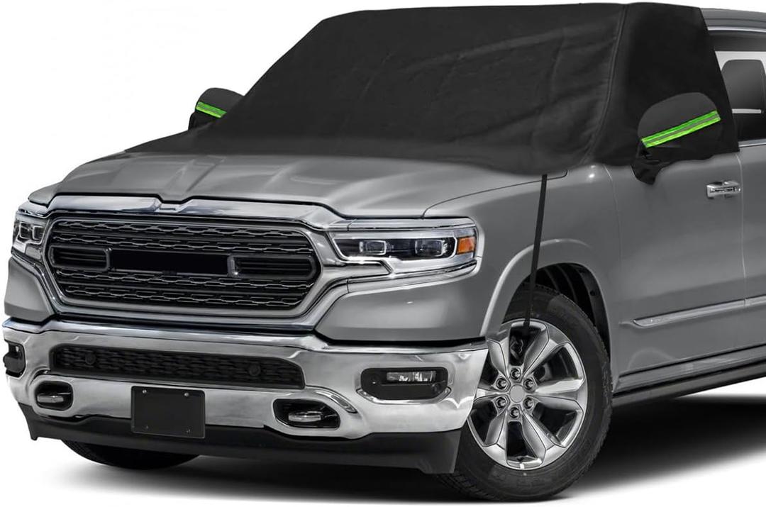 600D Black Oxford Windshield Snow Covers Universal Replace for Ford/Silverado/Ram/Tundra Full Size Truck with Mirror Pockets&Windproof Strips for Rain Frost Snow Hail Protection