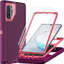 for Samsung Galaxy Note 10 Case with 2Pcs Self Healing Flexible TPU Screen Protector & Camera Lens Protector, 3 in 1 Heavy Duty Shockproof/Drop Proof/Dust Proof Case (Wine Red/Rose Pink)