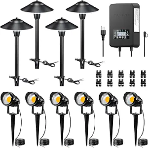SUNVIE LED Landscape Lighting Kit Low Voltage Landscape Lights with Transformer Low Voltage Pathway Lights Aluminum Landscape Spotlights Path Lights with Connectors for Yard House Garden Tree