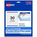 Avery Printable Durable White Rectangle Labels, Sure Feed Technology, 0.75" x 2.25", Print-to-the-Edge, Waterproof Labels, Laser & Pigment-Based Inkjet Compatible, 300 Total