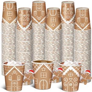 120 Pcs Christmas Paper Cups Gingerbread House Disposable Cups with Handle 8 oz Gingerbread Man Coffee Drinkware for Drinking Tea Hot Cold Beverage Xmas Party Holiday Decoration Supplies