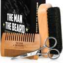3 x Grooming Gifts for Men - Beard Kit Grooming and Care with Brush, Comb, Scissors & Storage Bag - Anniversary Retirement Birthday Gifts for Men Dad Grandpa, Husband Birthday Gift Ideas