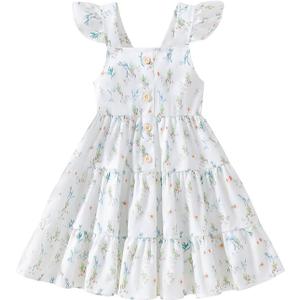 Toddler Baby Girls Dress Ruffle Sleeveless Floral Summer Beach Butterfly Sundress Kids Casual Dresses