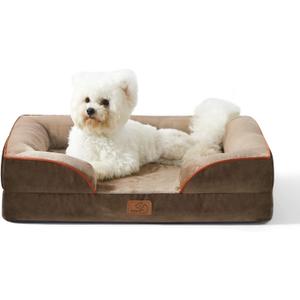 Bedsure Orthopedic Dog Bed Medium Size Dogs - Washable Medium Dog Cat Bed Waterproof, Comfort Pet Couch Sofa with Washable Removable Cover, Pets Bed with Nonskid Bottom, Brown, 28"