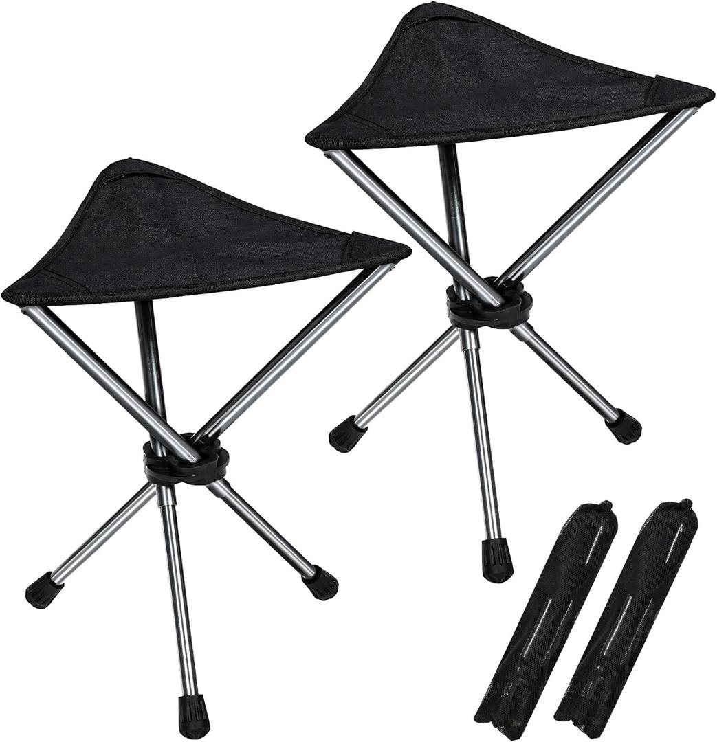 REDCAMP 2 Pack Ultralight Camping stools with Retractable Legs, Portable 3 Legged Tripod Camping Stools for Adults Fishing Backpacking Hunting, Black