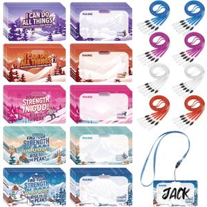 Ctosree 50 Set Snow Mountain Theme Name Tags Vbs 2026 Name Tags with Lanyards Christian Bible Names Badges Religious Theme Label with Activity Rope for Vacation Bible Church Summer Camp Supplies