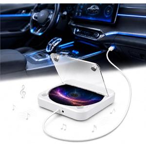 Portable Car CD Player, Plug & Play CD Player for Car, Anti-Skip, USB & AUX Compatible, Works with Laptop/Desktop/TV(White)