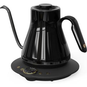 Cocinare Gooseneck Electric Kettle, 1F Temperature Control, 1500W Fast Heating, Pour Over Coffee & Tea Kettle with Brew Timer & Keep Warm, Stainless Steel, 0.9L (Soulages Black)