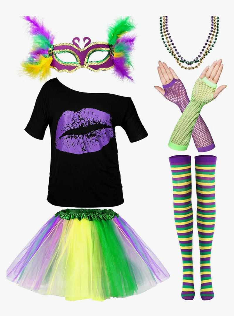 SATINIOR 6 Pcs Mardi Gras Outfit for Women Mardi Gras Costume Accessory Outfit Set M
