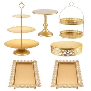 Haploon 6 Pcs Gold Cake Stands Set, Metal Dessert Display Sets, Tiered Cupcake Holder Tower Cakes Display Pedestal, Square Serving Trays Round Tower Tray Platter for Wedding Birthday Party Celebration