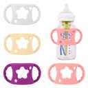 4 Pack Baby Bottle Handles, Silicone Bottle Handles for Dr Brown Wide-Neck Baby Bottles (White+Pink+Purple+Yellow)