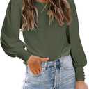 DOROSE Womens Tops Puff Sleeve Blouses Dressy Casual Work T Shirts (Green, S)