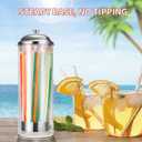 Glass Straw Holder Drinking Straw Dispenser for Counter with 200 Straws & Stainless Steel Lid, Retro Straw Organizer Container for Cafes, Bars, Home