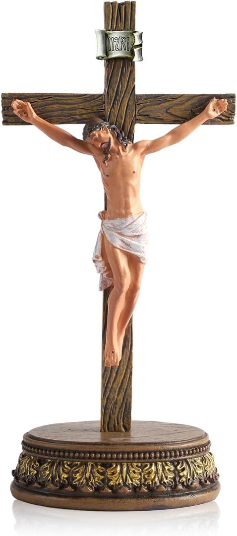 Rlcvecv Jesus Cross Statue,Catholic Cross Decor Standing Crucifix,Statues Crosses for Home Decor Gift,Catholic Altar Crosses Table Decoration,Crucifijos Catolicos
