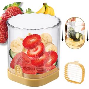 NOVANO Strawberry Slicer with Stainless Blades | Egg & Fruit Slicer Cup for Banana, Cucumber, Mushroom | ABS Detachable Kitchen Gadget - Precision Berry Cutter Tool (Yellow, 1-Pack)