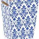 Blue and White Floral Ceramic Trash Can, Gallon Small Bathroom & Kitchen Garbage Bin, Decorative Waste Basket for Bedroom, Office, Hotel – Elegant Floral Design, Heavy Duty, Size: 12 inches and 11 inches 