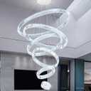 8''+16''+24''+32''+40''+47'' Modern Ring Chandelier Crystal Chandeliers for Dining Room Round LED Dimmable Ceiling Light Fixture for Living Room Bedroom Lighting Silver