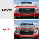 Mabett Hood Deflector Protector with 3 Pcs LED Grille Lights for Ford Maverick 2022-2025 Accessories, Hood Shield Replacement with Waterproof Amber Trim Lamp for Maverick
