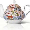 33.8 oz Porcelain Tea Pot Luxury Gold Trim Floral Ceramic Teapot Waterpot Tea Maker for Blooming Loose Leaf Tea Coffee Milk Christmas Women Gift Housewarming Home Kitchen Décor (Vintage Pink)