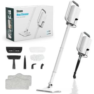 6-in-1 Steam Mop, 1200W Rotated Steam Cleaner for Home, 2 Modes, 400ML Removable Tank, 23FT Power Cord, 2 Pads, Multi-Surface Steamer for Hard Floor, Laminate Floor, Tiles Cleaning (Stone White)