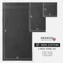 REDKISS Dark Gray Towels Set 6 Piece Cotton Towel Sets with 2 Bath Towels, 2 Hand, 2 Washcloths, 650GSM Hotel Quality, Soft, Highly Absorbent Towels for Bathroom Gym, Ideal Everyday Use