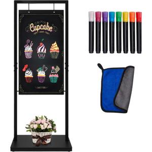 ‌Pubell Large Hanging Chalkboard Sign with Stand, 47" x 20" Black Metal