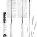 ALINK 8 Pack Bottle Brush Cleaning Set with Stand, Long Handle Bottle Cleaner with Holder for Narrow Neck Beer Wine Brewing Bottles, Stanley, Baby Bottles, Tumblers, Drinking Glasses, Straws (White)