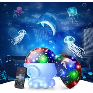 Night Light Projector,Ocean Star Night Light for Kids Room,Dinosaur Toys with 360° Rotation,Remote and Timer,3 Projection Films,17 Light Modes,9 Lullaby Songs,Birthday Christmas Gifts Kids Toys