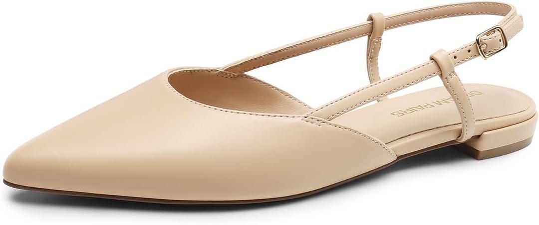 DREAM PAIRS Slingback Flats for Women, Pointed-Toe Elegant Women's Ballet Flats with Buckle Strap, Classic Low Heel Dress Shoes for Casual Work Office Party, Size 7