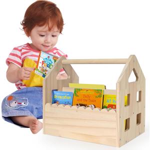 Double-Sided Montessori Scalloped Bookshelf for 1-5 Years, Nursery Cute Storage for Books, House Shape Wooden Nursery Small Bookshelf, Room Furniture, Baby Bookcase 12 * 11.6 * 7.9"