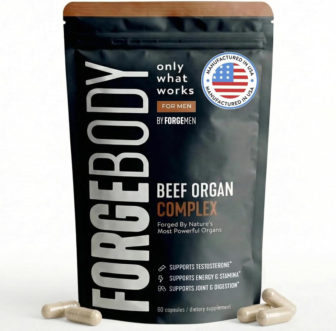 Forgebody Beef Liver & Organ Complex Supplement, Grass-Fed Liver, Heart, Bone Marrow, Pancreas, Testicles Ancestral Nutrition for Athletes and Active Men, Supports Energy + Recovery + Brain (BBD: 05/2028)