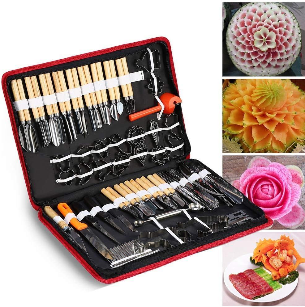 80PCS Portable Vegetable Fruit Food Peeling Culinary Kitchen Carving Set Vegetable Garnishing Tool for Caterer or Carving Hobbyists