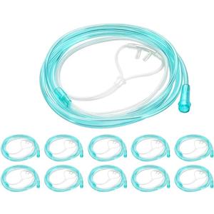 10 Pack High-Flow Ultra Soft Nasal Oxygen Cannula, Green Tubing and Each Individual Packing with Standard Connection 7 Ft