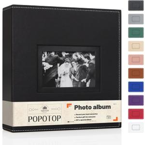 Popotop Photo Album 4x6 300 Pockets with Leather Hardcover Cover, Small Photo Album Holder Book with 50Pcs Pages for Family Travel Wedding Baby Gifts (Black)