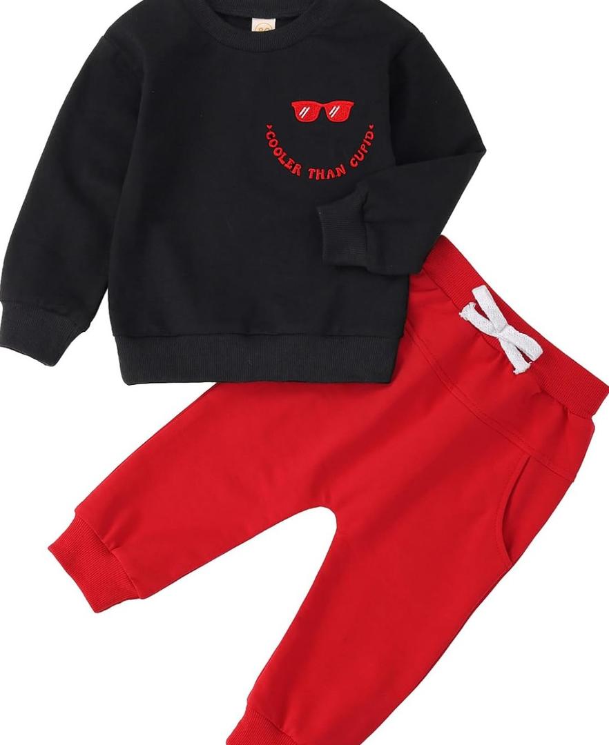 Infant Baby Boy Valentines Day Outfit Funny Long Sleeves Sweatshirt Pant Sets Toddler Boys Clothes Outfits,110
