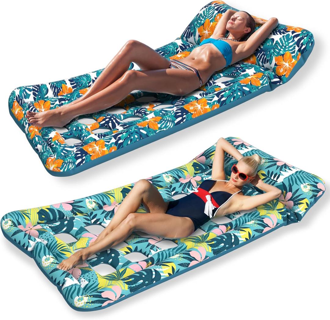 HomeKaren Oversized Pool Floats Lounge 2 Pack 73" X 33", Inflatable Tanning Pool Floaties for Adults, Cooling Pool Raft Lounger Pool Rafts & Inflatable Ride-Ons for Pool Party, Sea, Beach, Lake River, Large