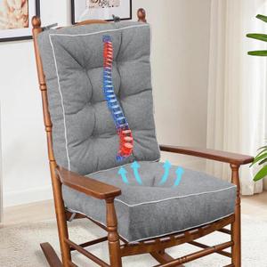 YZ HOME Rocking Chair Cushion, Set of Thicken Seat & Back Chair Cushions with Memory Foam, Non-Slip Chair Pad with Ties for for Indoor&Outdoor Rocker, Light Grey, 22x17x5/17x17x5