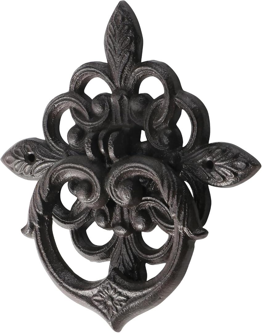 Black Antique Front Door Knocker, Gothic Cast Iron Petal Leaf Door Handle Decoration Outdoor Home Garden and Farmhouse (1 Pack)